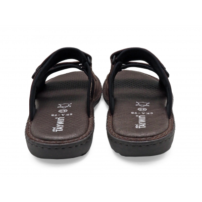 รองเท้าแตะ SKA-25 หนังนูบักออยล์ตาล-นูบักออยล์ดำ-ตาข่ายเทา